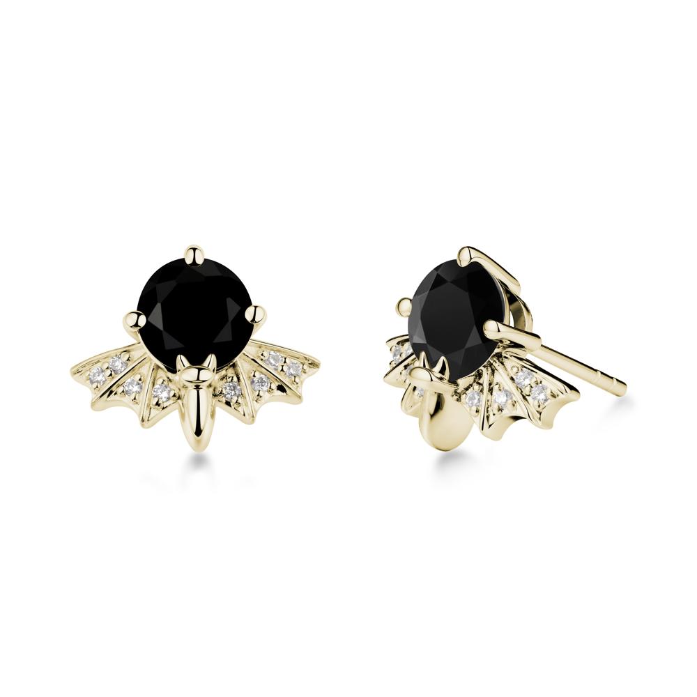 Gothic Bat Black Spinel Earrings - LUO Jewelry #metal_14k yellow gold