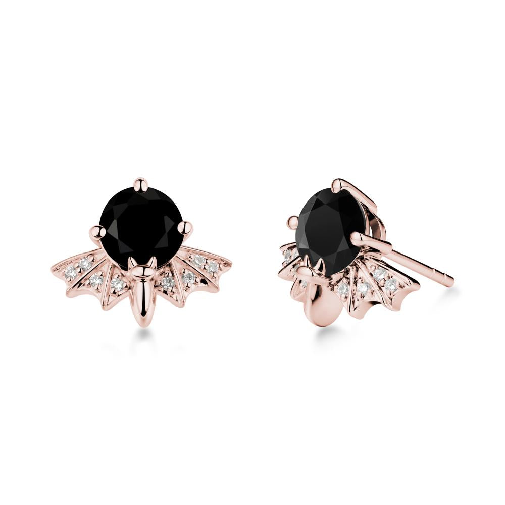 Gothic Bat Black Spinel Earrings - LUO Jewelry #metal_18k rose gold