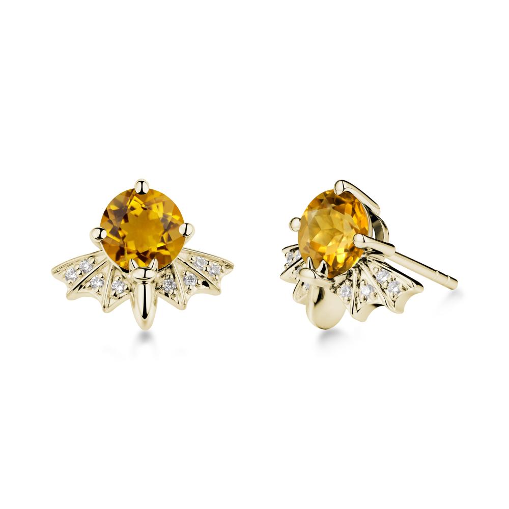 Round Cut Citrine Bat Earrings - LUO Jewelry #metal_14k yellow gold