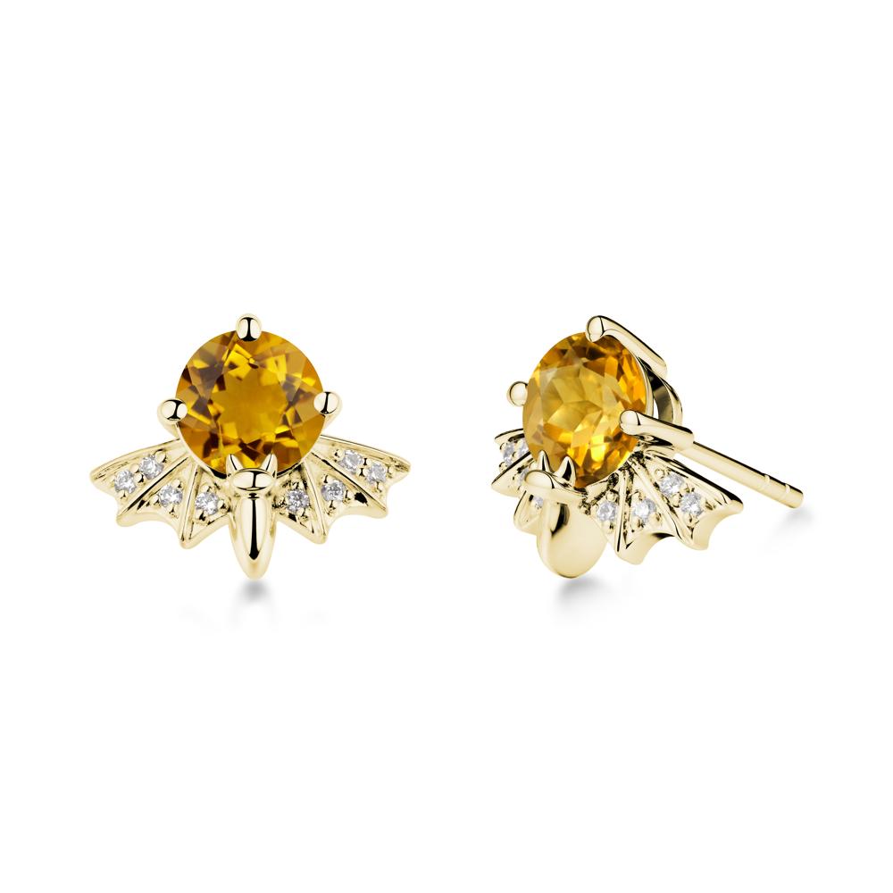 Round Cut Citrine Bat Earrings - LUO Jewelry #metal_18k yellow gold