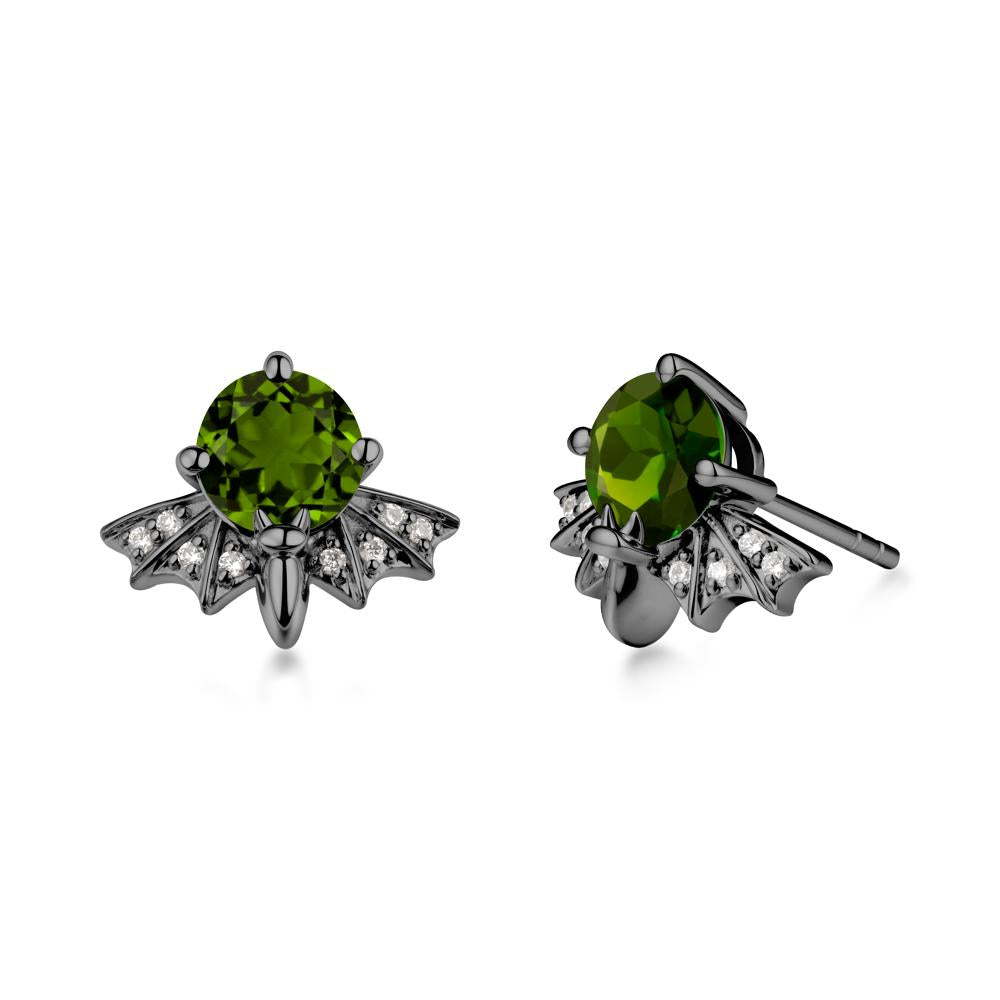 Round Cut Diopside Bat Earrings - LUO Jewelry #metal_black finish sterling silver