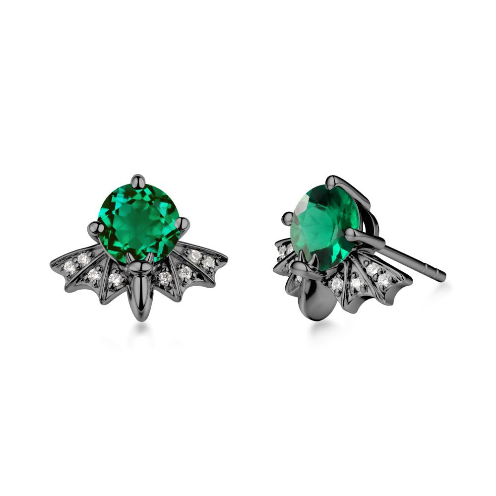 Gothic Bat Emerald Earrings - LUO Jewelry #metal_black finish sterling silver