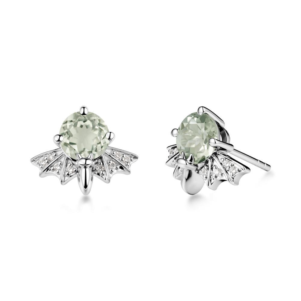 Gothic Bat Green Amethyst Earrings - LUO Jewelry #metal_18k white gold
