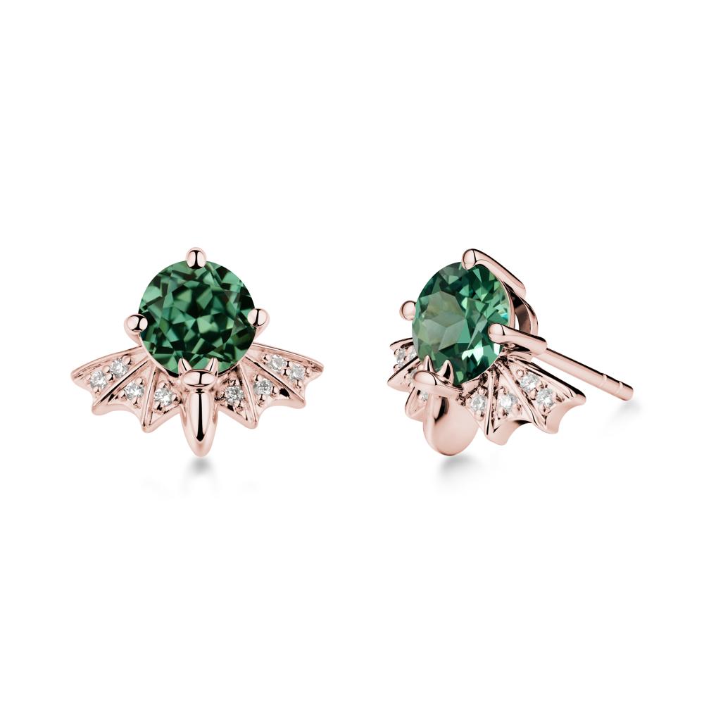Round Cut Green Sapphire Bat Earrings - LUO Jewelry #metal_18k rose gold