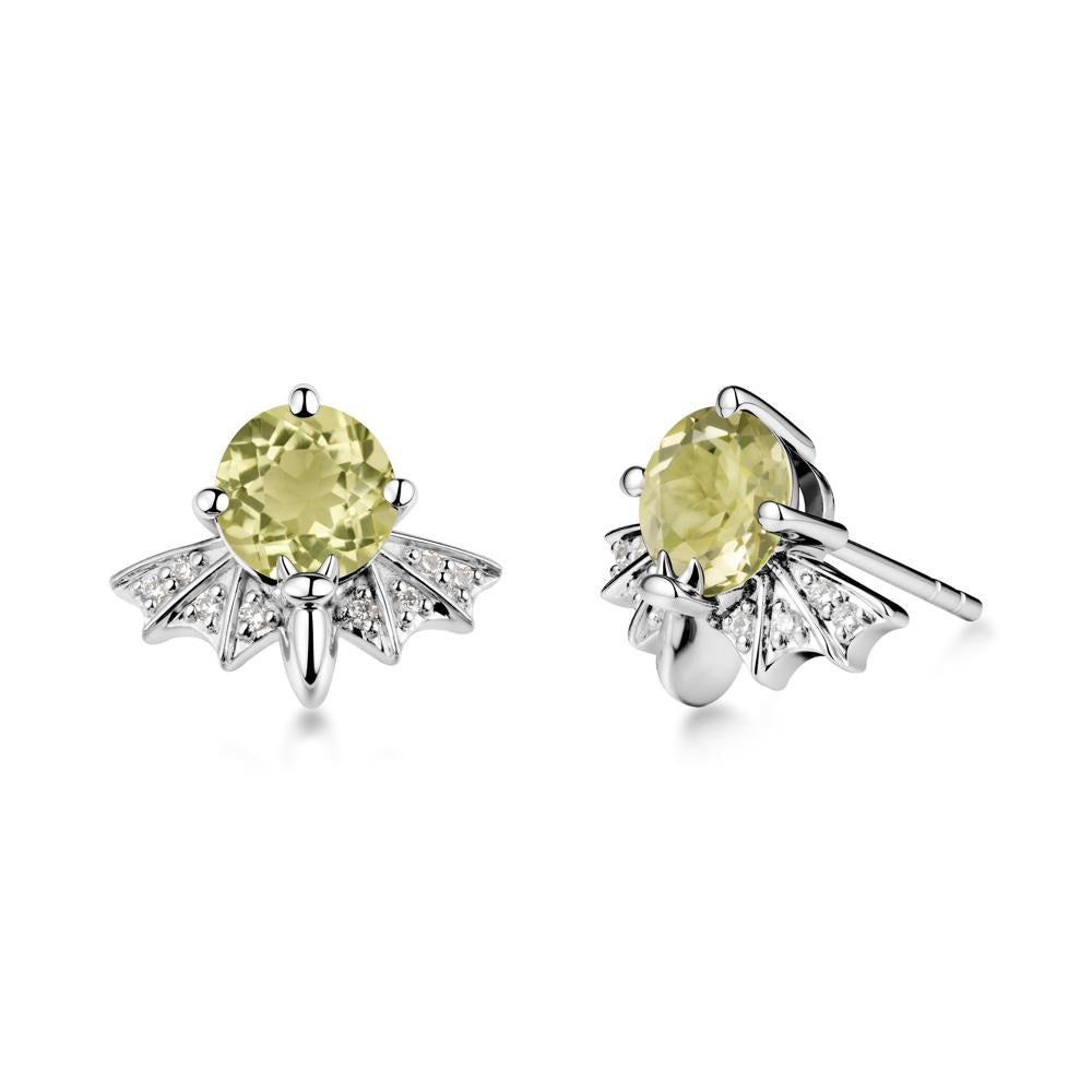 Gothic Bat Lemon Quartz Earrings - LUO Jewelry #metal_18k white gold