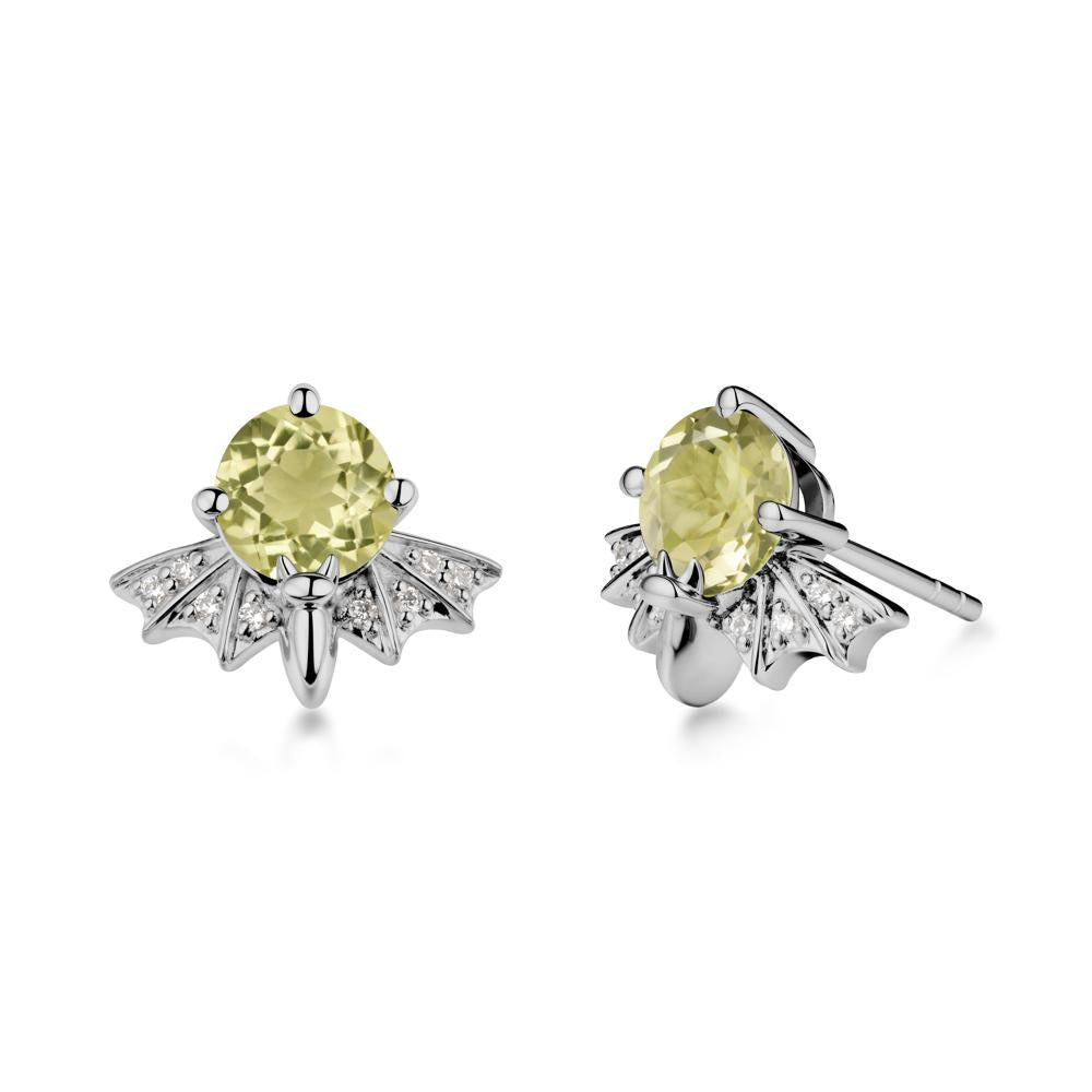 Gothic Bat Lemon Quartz Earrings - LUO Jewelry #metal_platinum