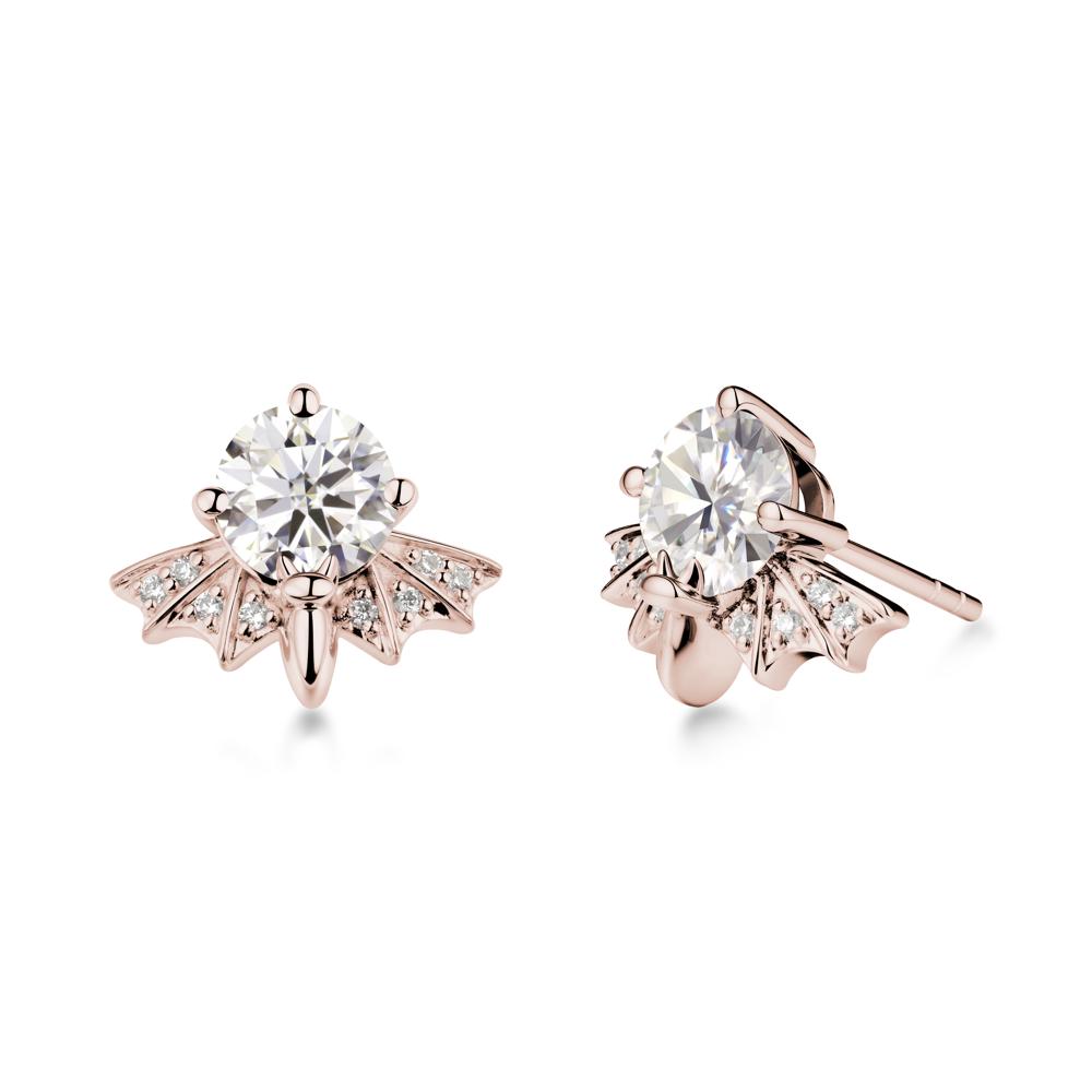 Round Cut Moissanite Bat Earrings - LUO Jewelry #metal_14k rose gold