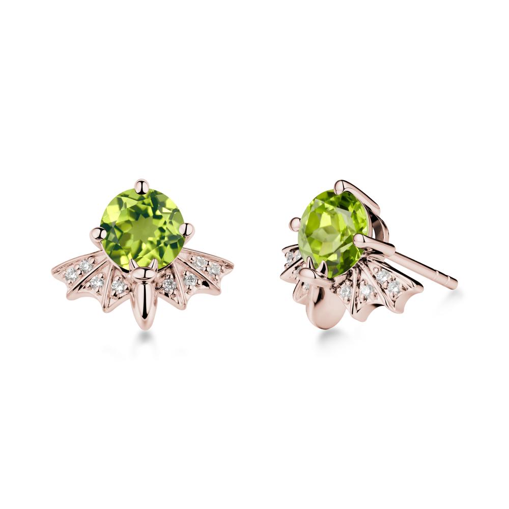 Round Cut Peridot Bat Earrings - LUO Jewelry #metal_14k rose gold