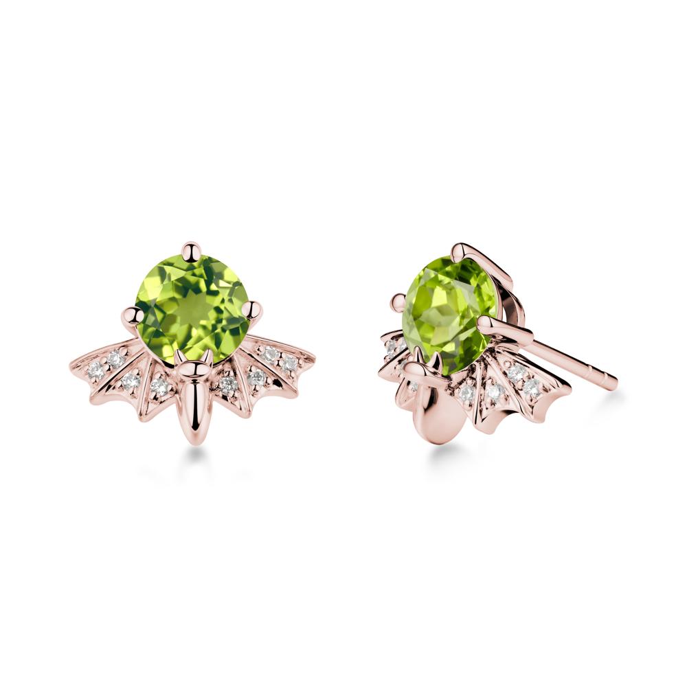 Round Cut Peridot Bat Earrings - LUO Jewelry #metal_18k rose gold
