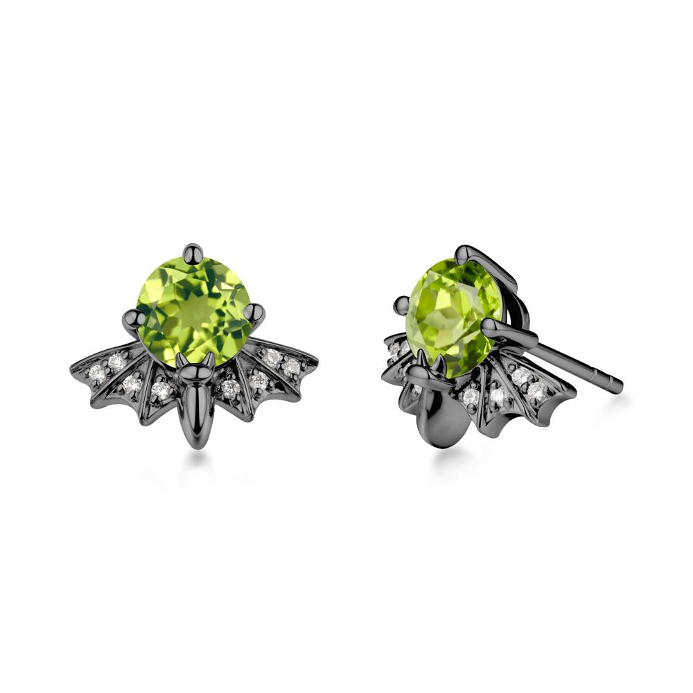 Round Cut Peridot Bat Earrings - LUO Jewelry #metal_black finish sterling silver