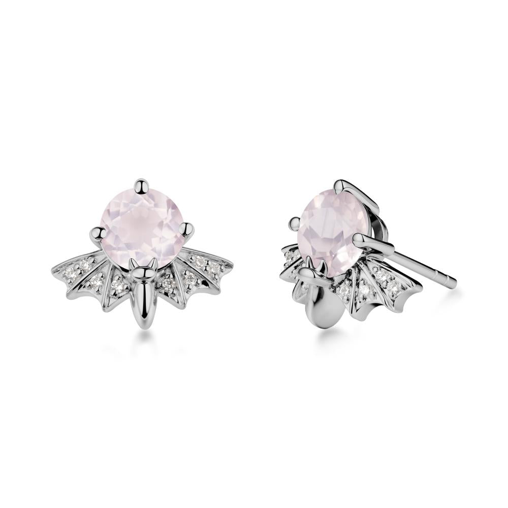 Gothic Bat Rose Quartz Earrings - LUO Jewelry #metal_platinum