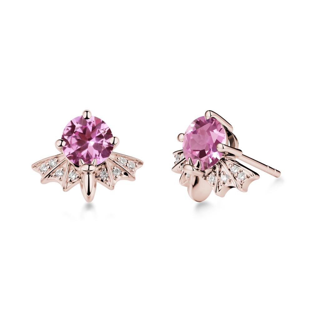 Round Cut Pink Sapphire Bat Earrings - LUO Jewelry #metal_14k rose gold