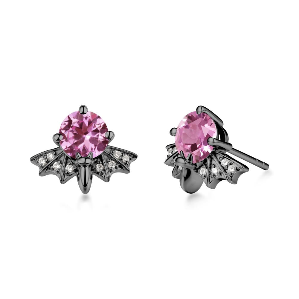 Round Cut Pink Sapphire Bat Earrings - LUO Jewelry #metal_black finish sterling silver