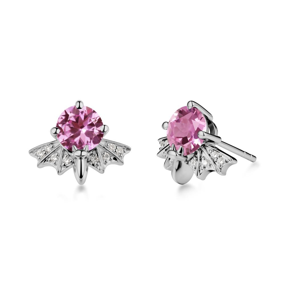 Round Cut Pink Sapphire Bat Earrings - LUO Jewelry #metal_platinum
