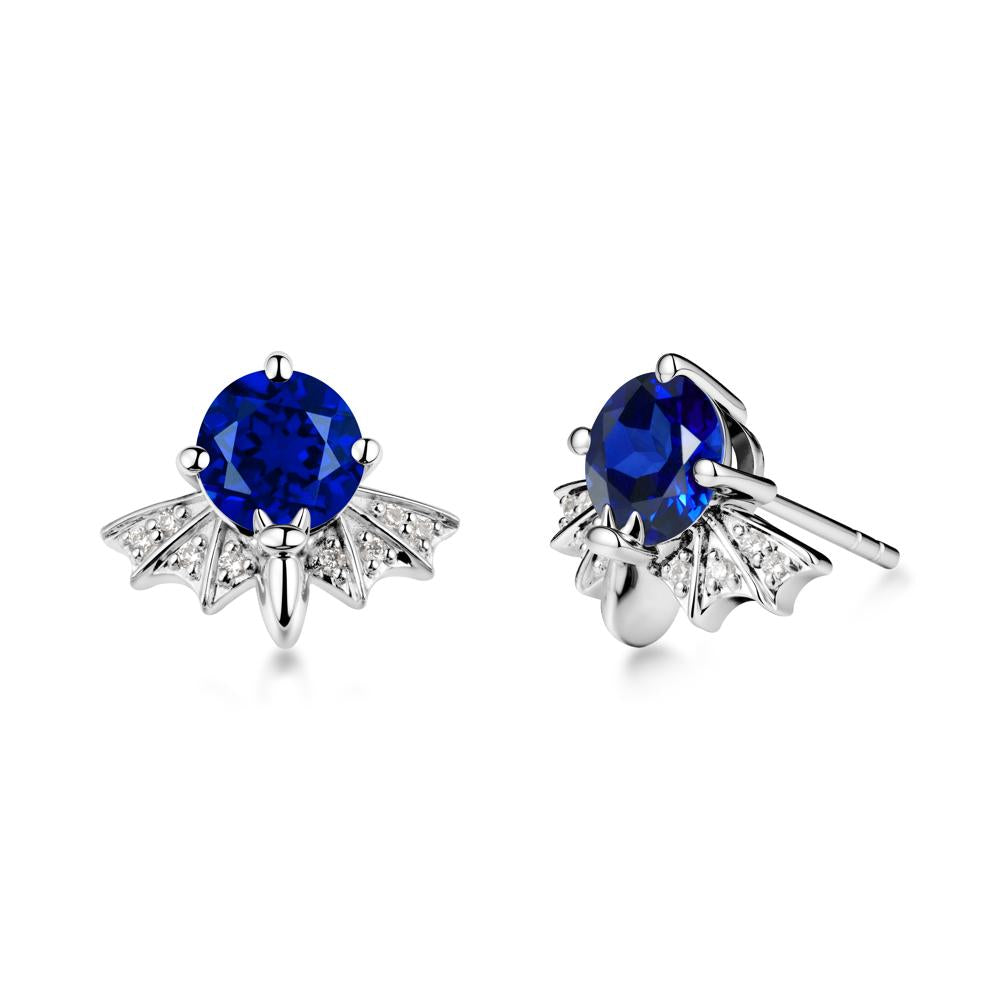 Round Cut Sapphire Bat Earrings - LUO Jewelry #metal_18k white gold