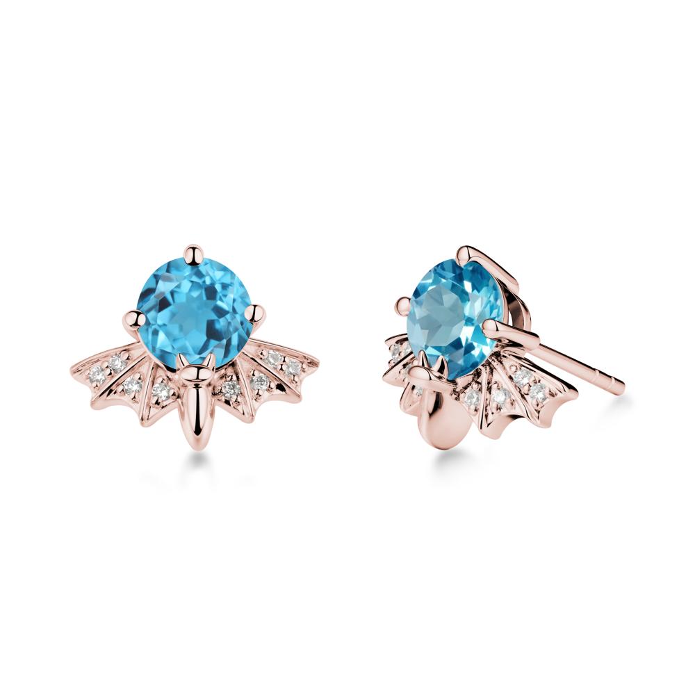 Round Cut Swiss Blue Topaz Bat Earrings - LUO Jewelry #metal_18k rose gold