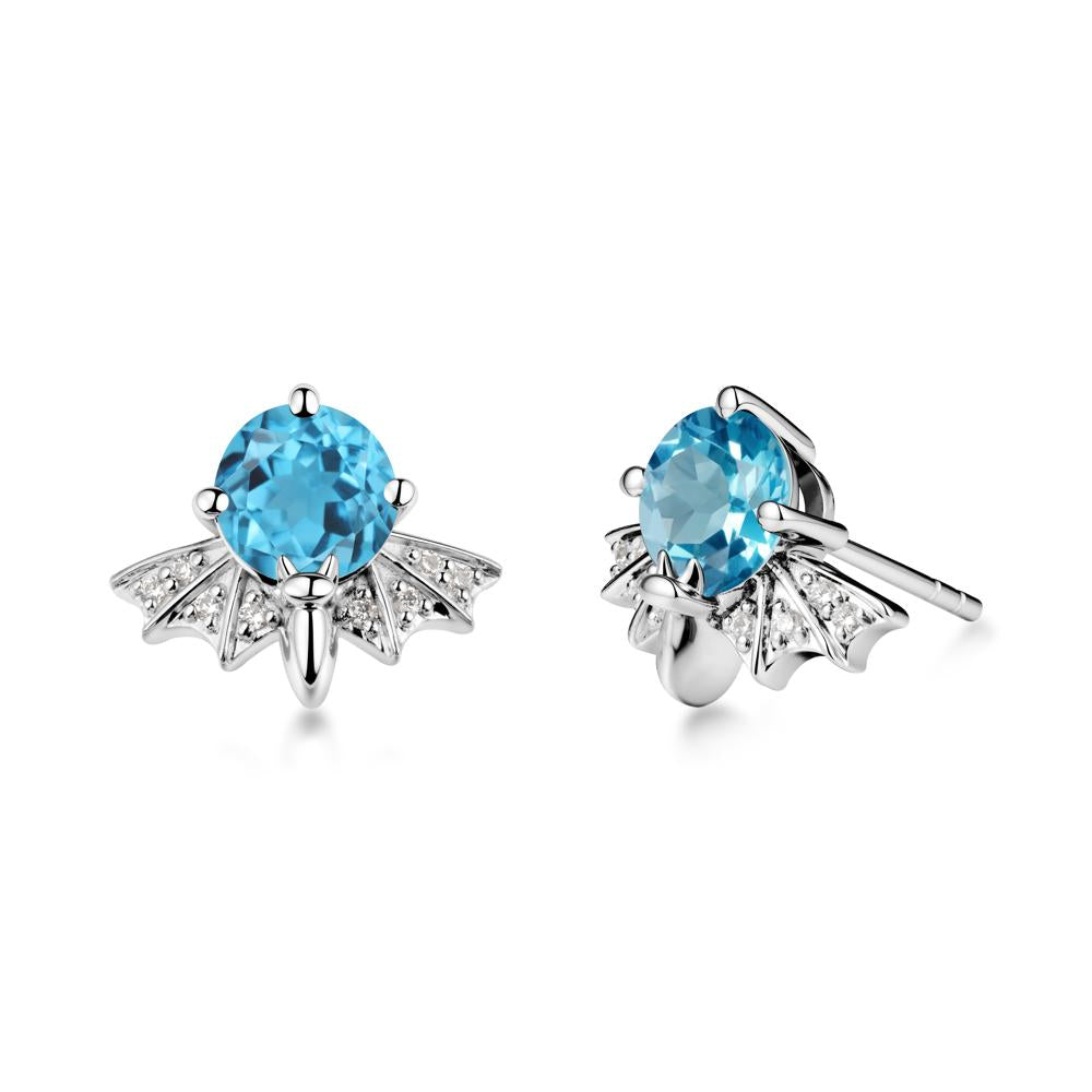 Round Cut Swiss Blue Topaz Bat Earrings - LUO Jewelry #metal_18k white gold