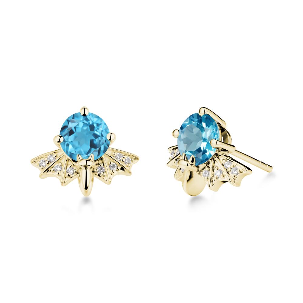 Round Cut Swiss Blue Topaz Bat Earrings - LUO Jewelry #metal_18k yellow gold