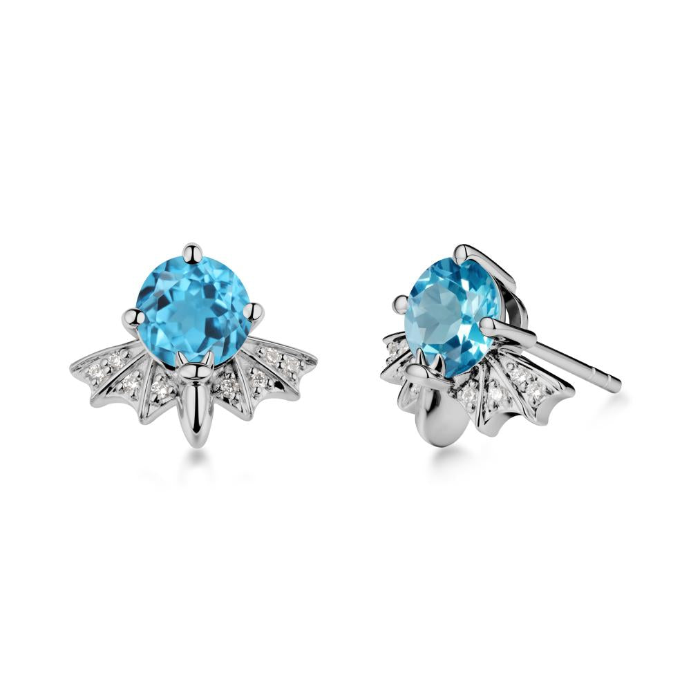 Round Cut Swiss Blue Topaz Bat Earrings - LUO Jewelry #metal_platinum