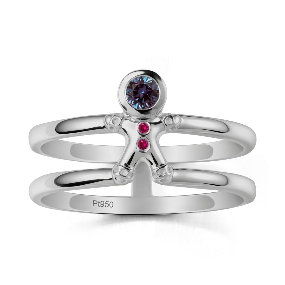 Chrismas Alexandrite and Ruby Ring-Gingerbread Man - LUO Jewelry #metal_platinum