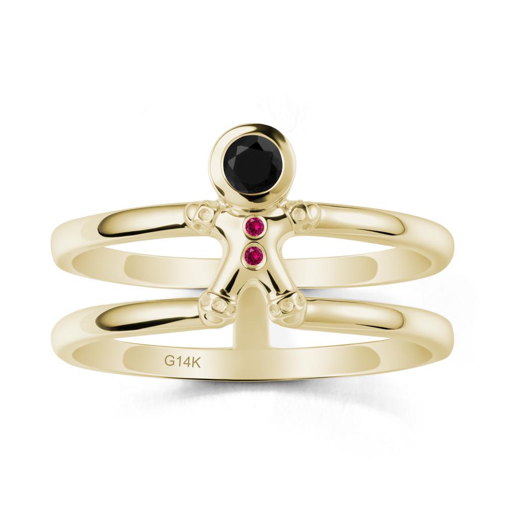 Chrismas Black Spinel and Ruby Ring-Gingerbread Man - LUO Jewelry #metal_14k yellow gold