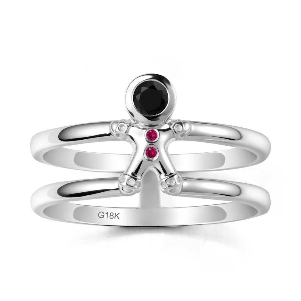 Chrismas Black Spinel and Ruby Ring-Gingerbread Man - LUO Jewelry #metal_18k white gold