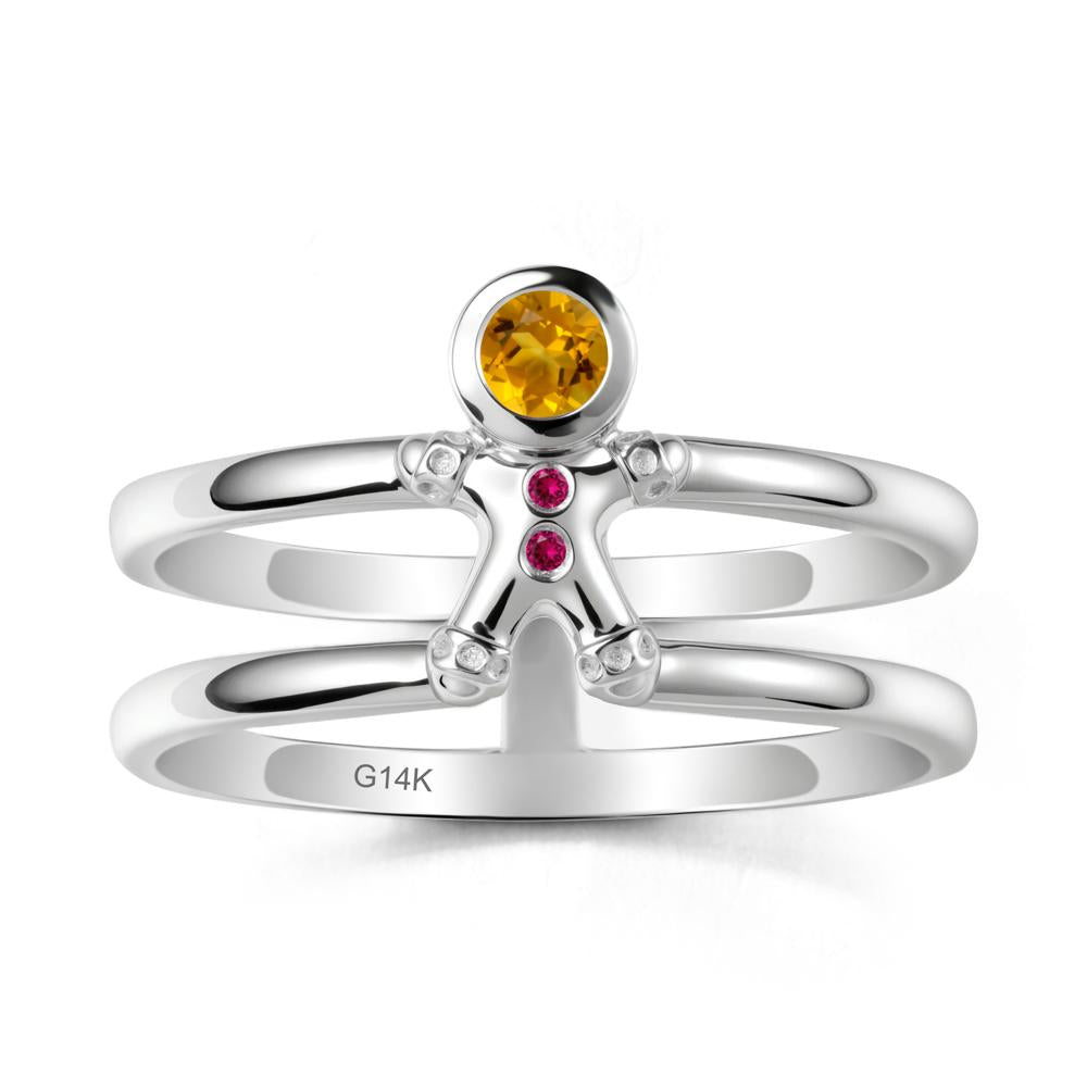 Double Band Round Citrine and Ruby Ring - LUO Jewelry #metal_14k white gold