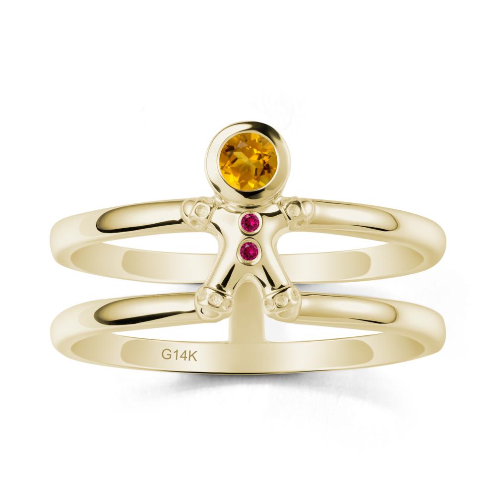 Double Band Round Citrine and Ruby Ring - LUO Jewelry #metal_14k yellow gold