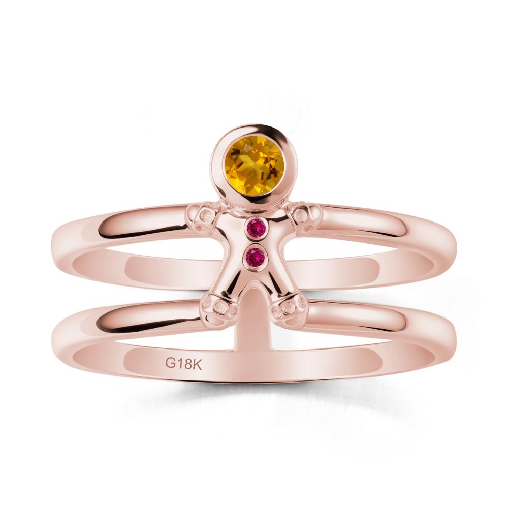 Double Band Round Citrine and Ruby Ring - LUO Jewelry #metal_18k rose gold