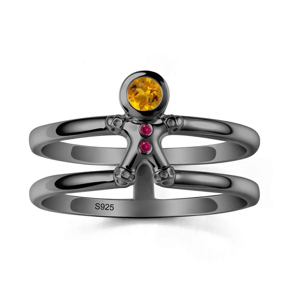 Double Band Round Citrine and Ruby Ring - LUO Jewelry #metal_black finish sterling silver