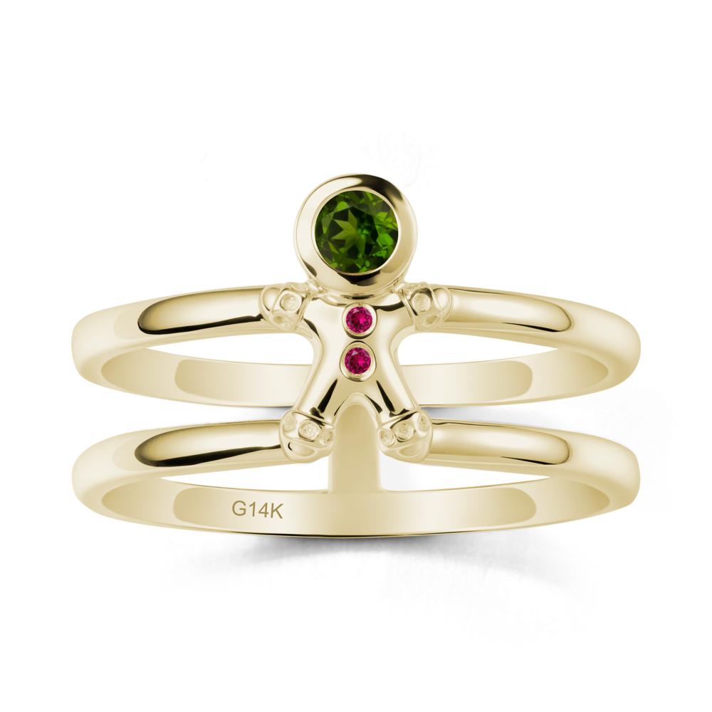 Bezel Setting Round Diopside and Ruby Ring - LUO Jewelry #metal_14k yellow gold