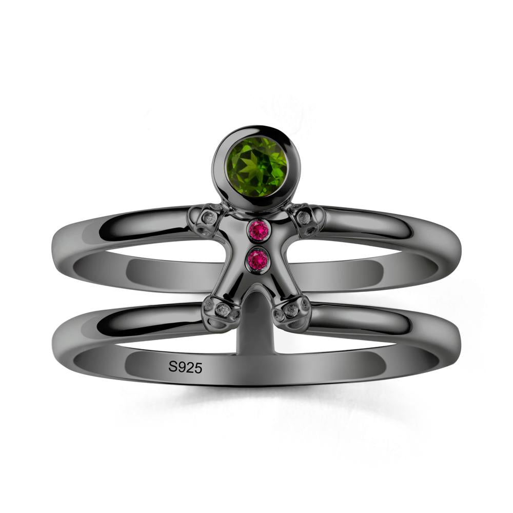 Bezel Setting Round Diopside and Ruby Ring - LUO Jewelry #metal_black finish sterling silver