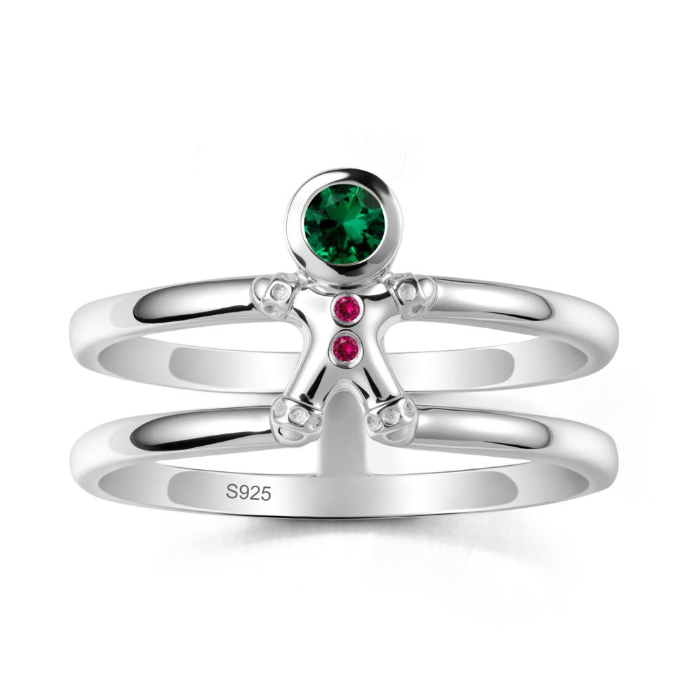 Chrismas Emerald and Ruby Ring-Gingerbread Man - LUO Jewelry #metal_sterling silver