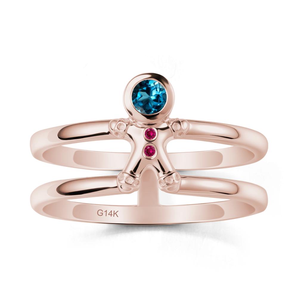 Bezel Setting Round London Blue Topaz and Ruby Ring - LUO Jewelry #metal_14k rose gold