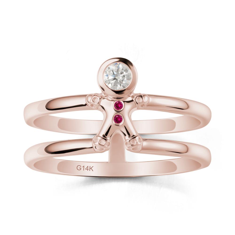 Chrismas Moissanite and Ruby Ring-Gingerbread Man - LUO Jewelry #metal_14k rose gold