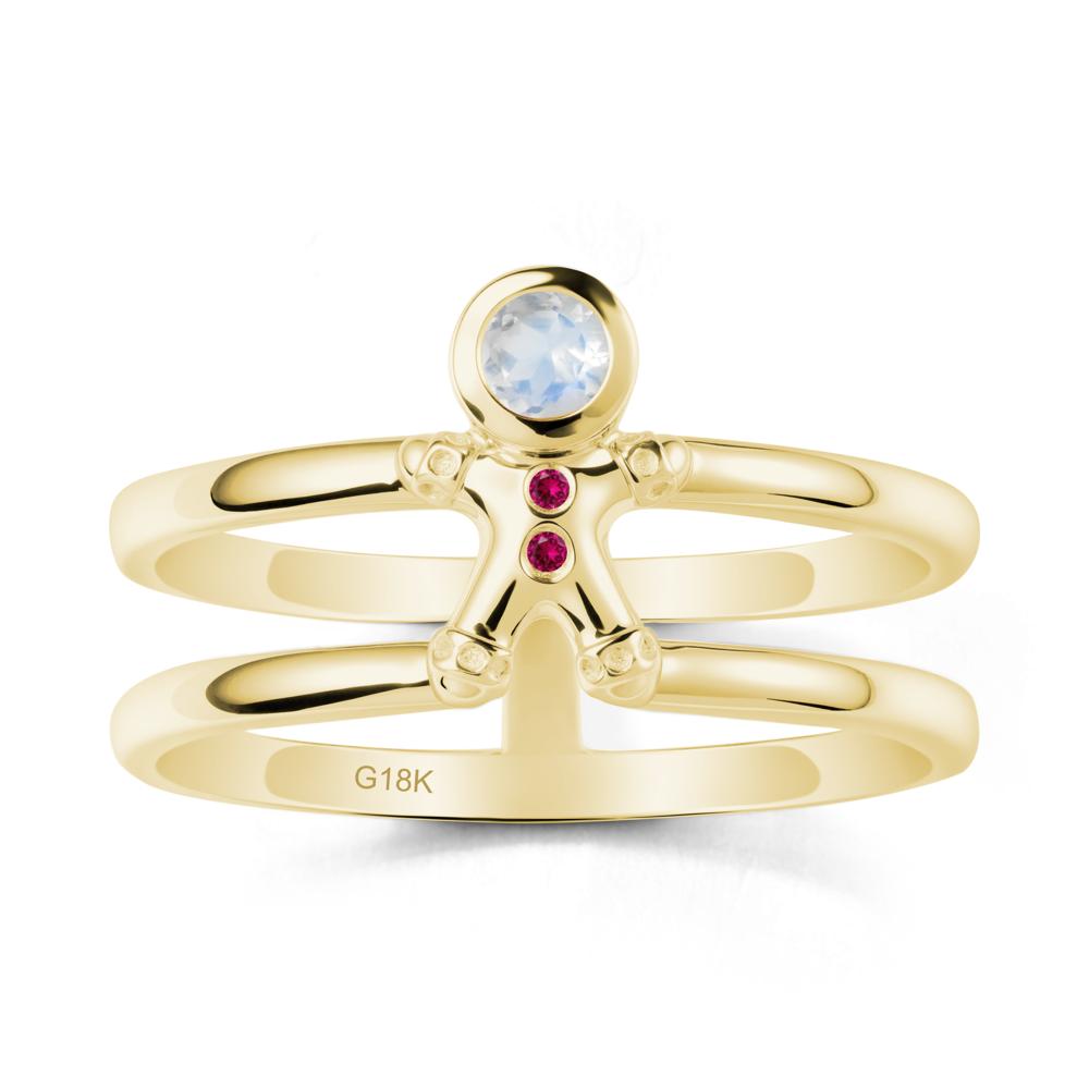 Double Band Round Moonstone and Ruby Ring - LUO Jewelry #metal_18k yellow gold