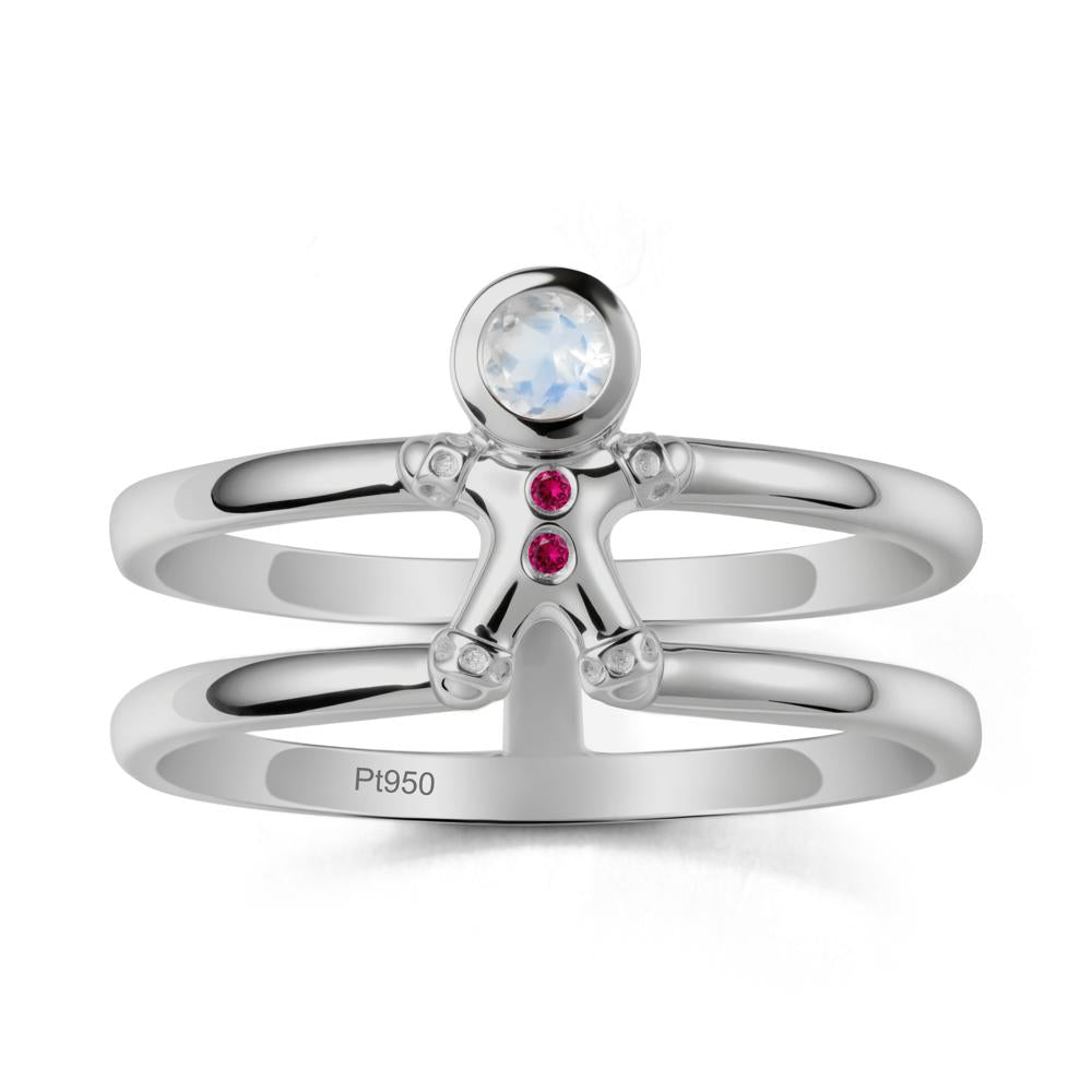 Double Band Round Moonstone and Ruby Ring - LUO Jewelry #metal_platinum