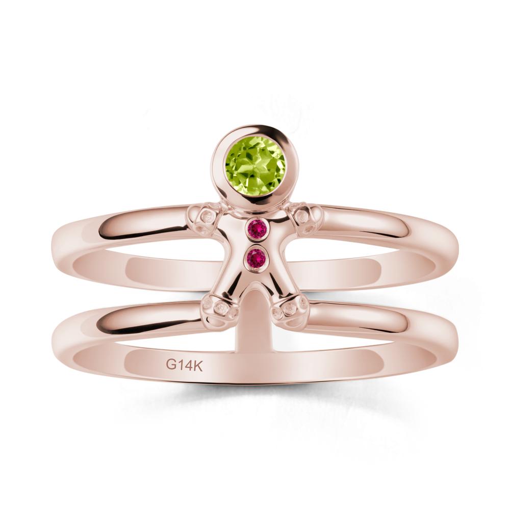 Bezel Setting Round Peridot and Ruby Ring - LUO Jewelry #metal_14k rose gold