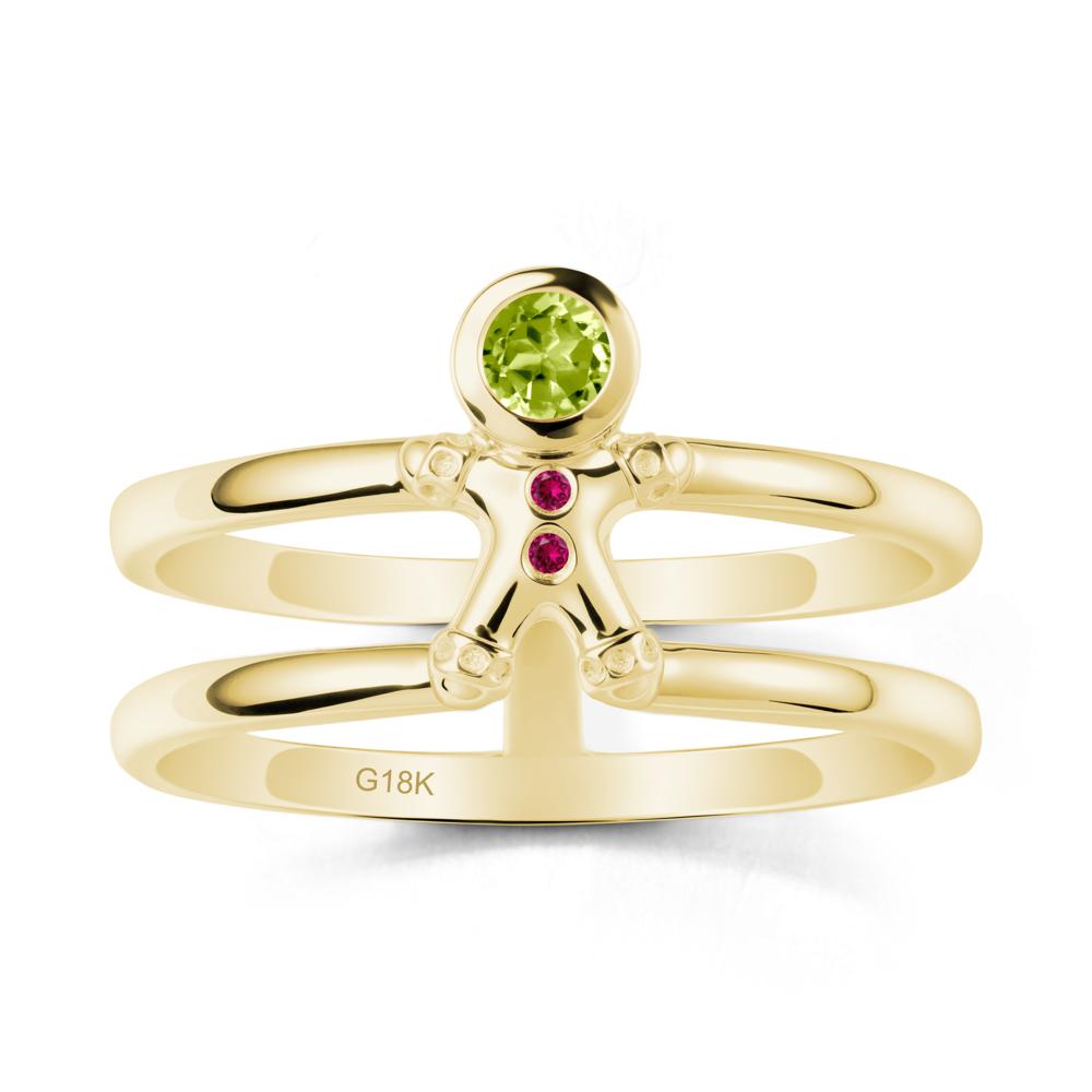 Bezel Setting Round Peridot and Ruby Ring - LUO Jewelry #metal_18k yellow gold