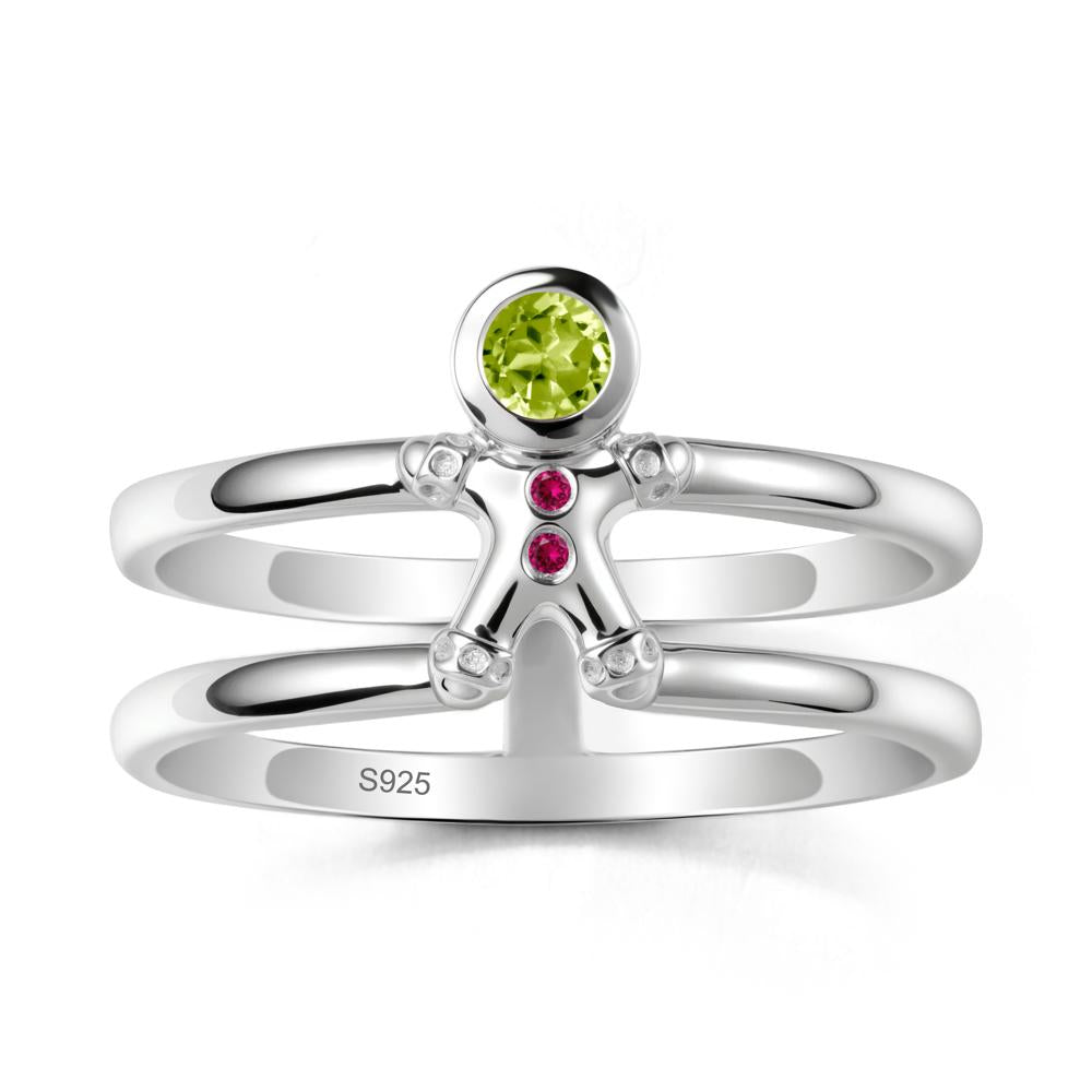 Bezel Setting Round Peridot and Ruby Ring - LUO Jewelry #metal_sterling silver
