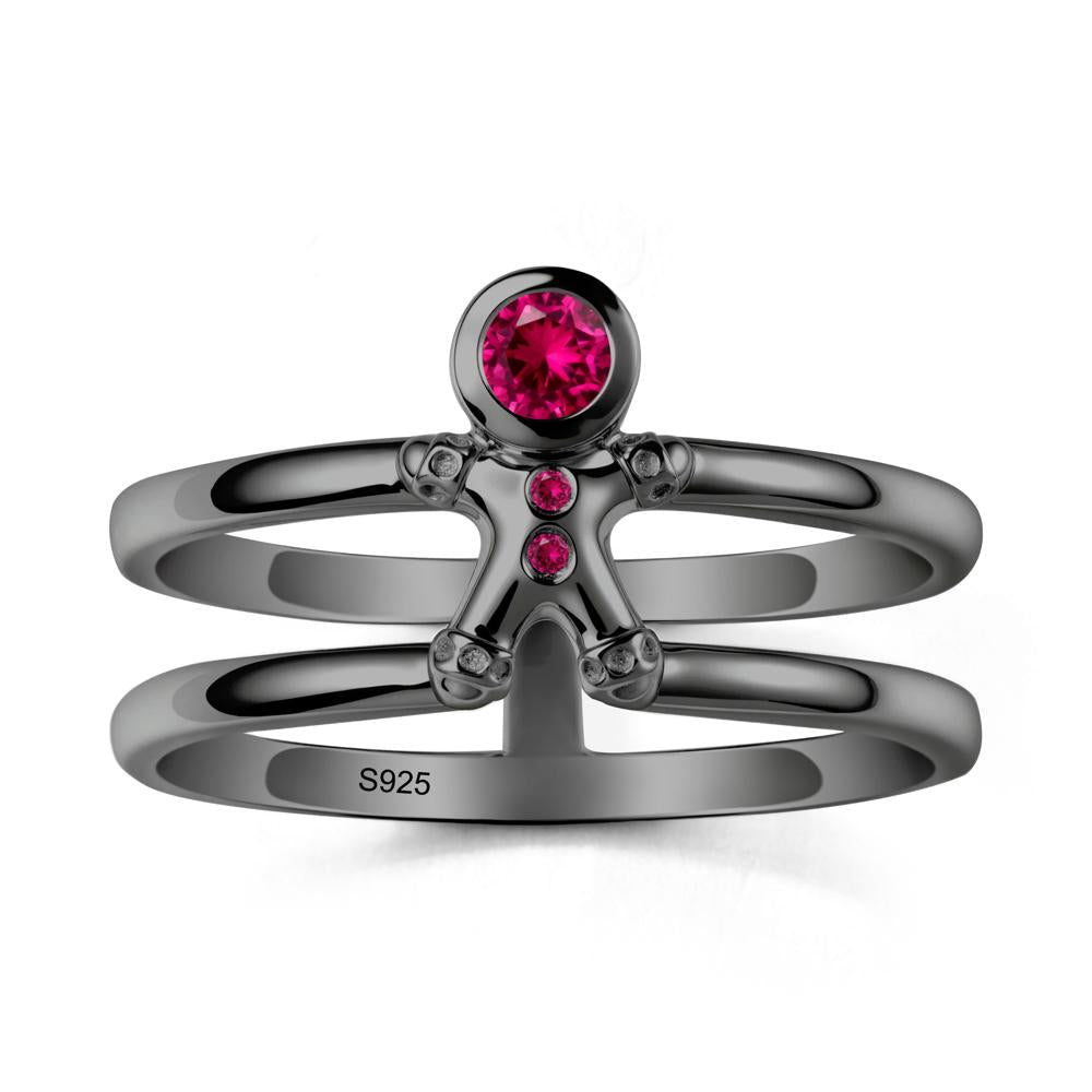 Chrismas Ruby Ring-Gingerbread Man - LUO Jewelry #metal_black finish sterling silver