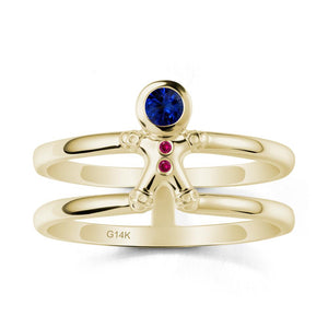 Double Band Round Sapphire and Ruby Ring - LUO Jewelry #metal_14k yellow gold