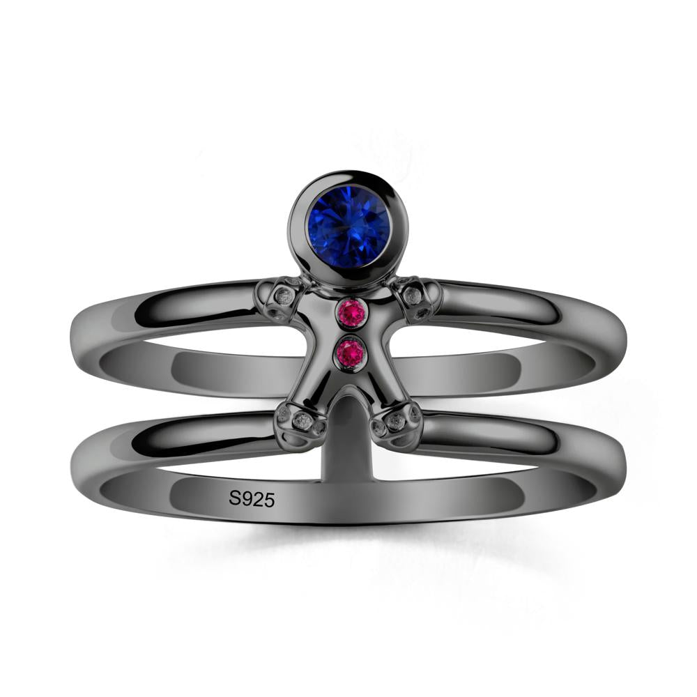 Double Band Round Sapphire and Ruby Ring - LUO Jewelry #metal_black finish sterling silver