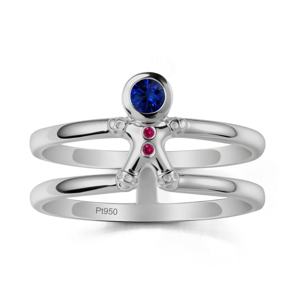 Double Band Round Sapphire and Ruby Ring - LUO Jewelry #metal_platinum
