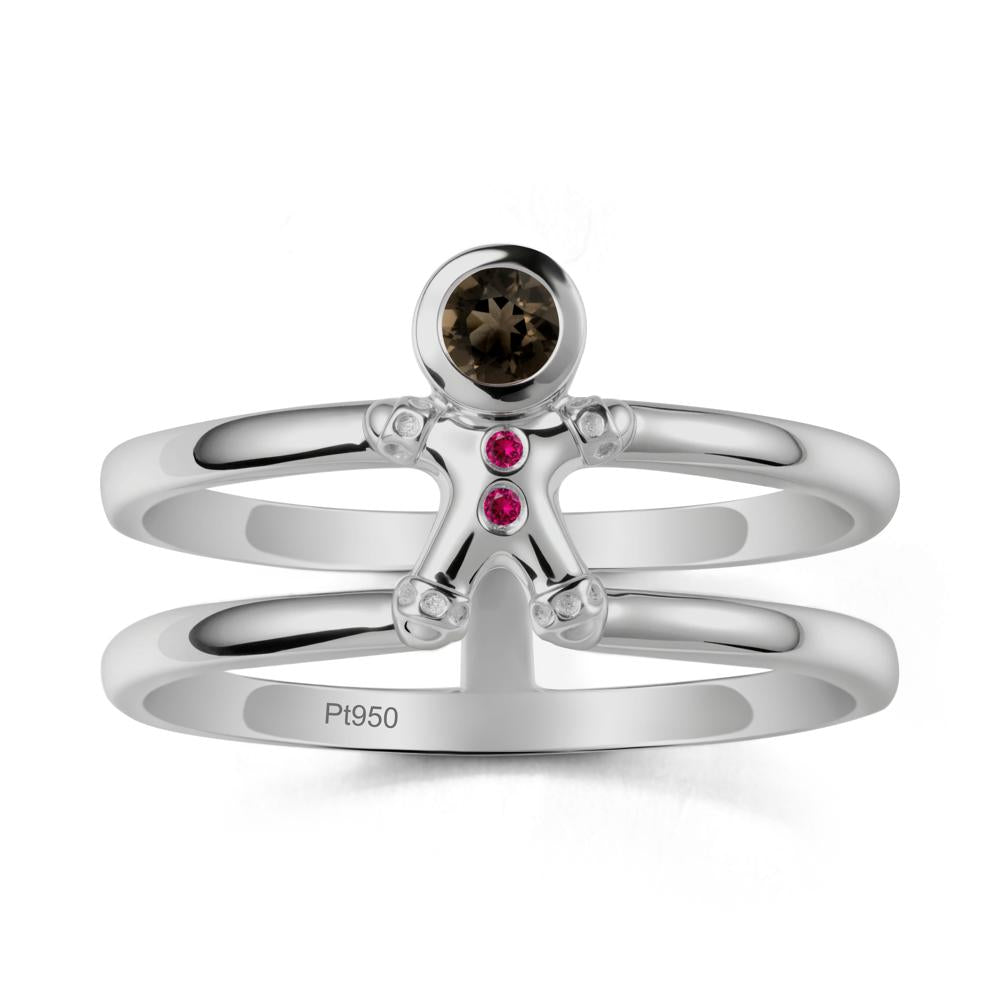 Bezel Setting Round Smoky Quartz and Ruby Ring - LUO Jewelry #metal_platinum
