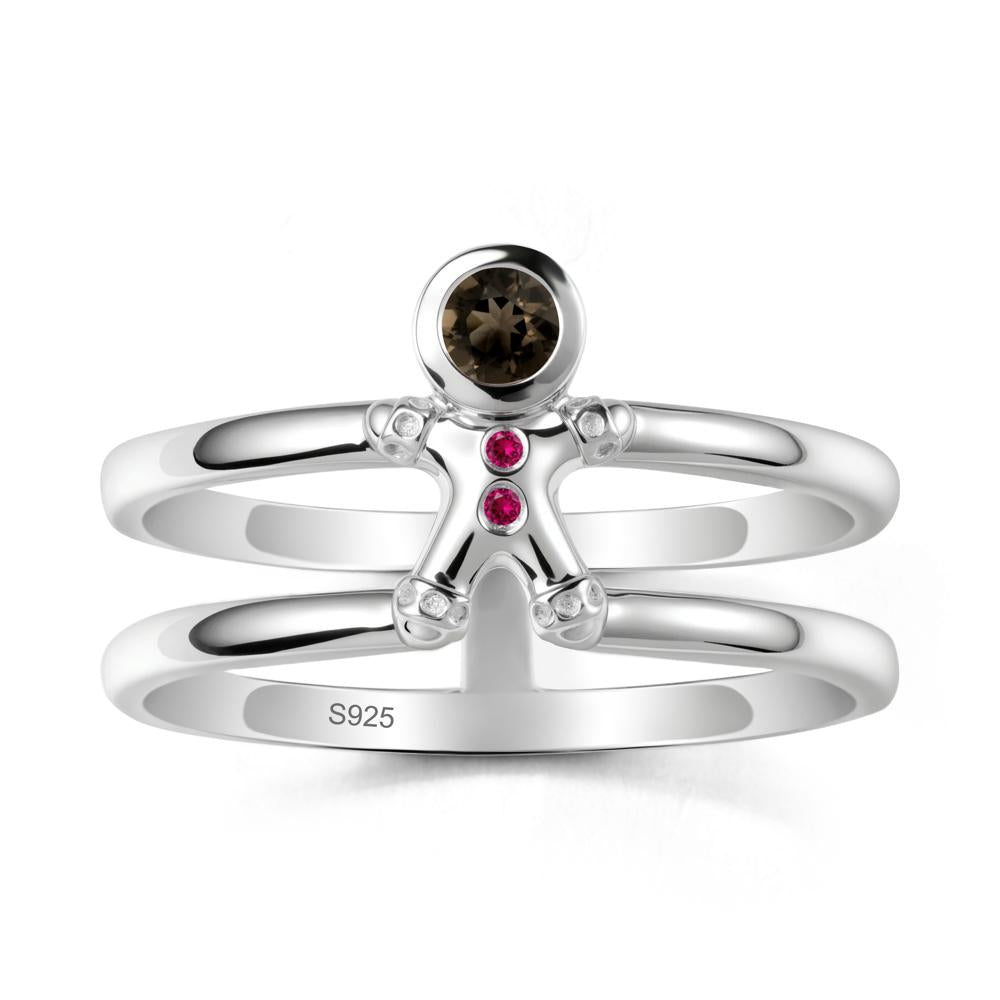 Bezel Setting Round Smoky Quartz and Ruby Ring - LUO Jewelry #metal_sterling silver