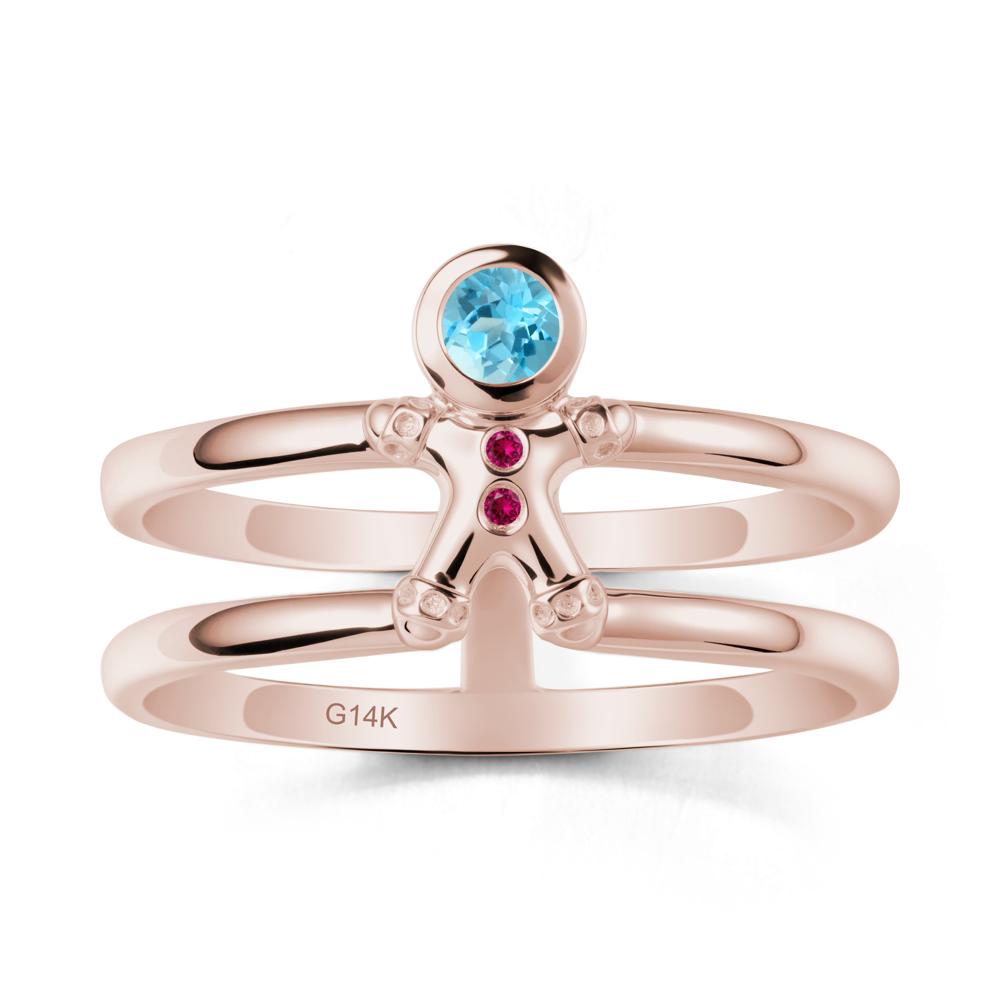 Chrismas Swiss Blue Topaz and Ruby Ring-Gingerbread Man - LUO Jewelry #metal_14k rose gold