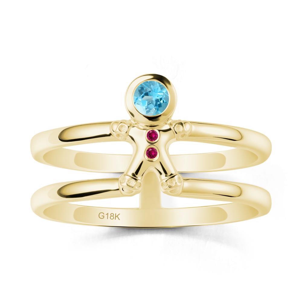 Chrismas Swiss Blue Topaz and Ruby Ring-Gingerbread Man - LUO Jewelry #metal_18k yellow gold