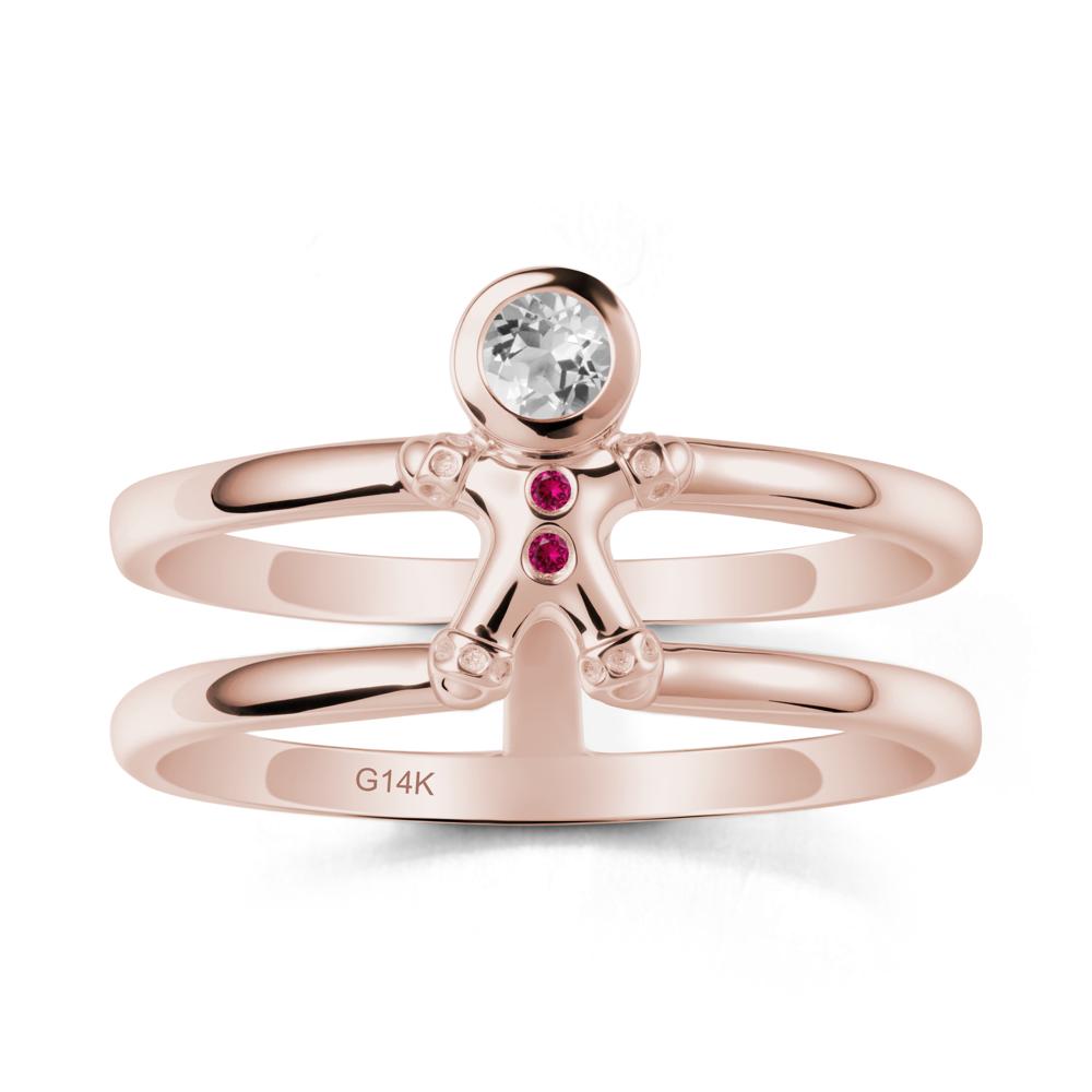 Bezel Setting Round White Topaz and Ruby Ring - LUO Jewelry #metal_14k rose gold