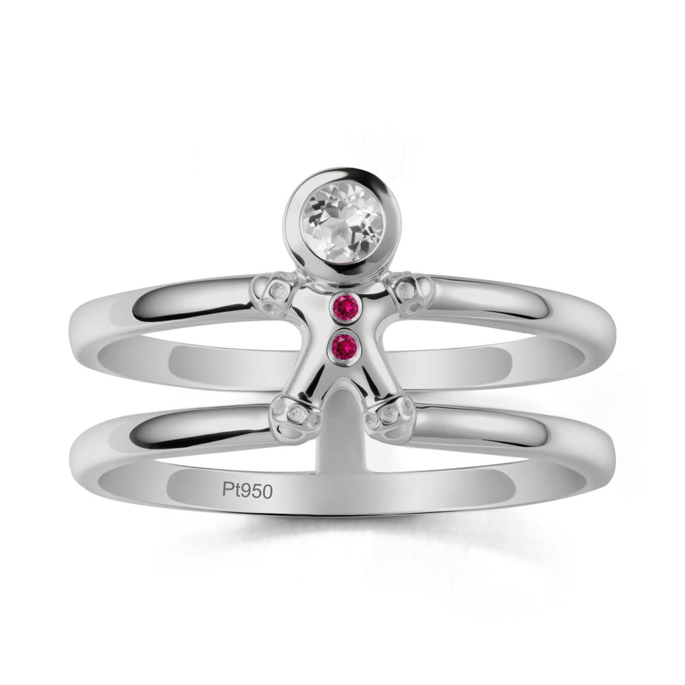 Bezel Setting Round White Topaz and Ruby Ring - LUO Jewelry #metal_platinum